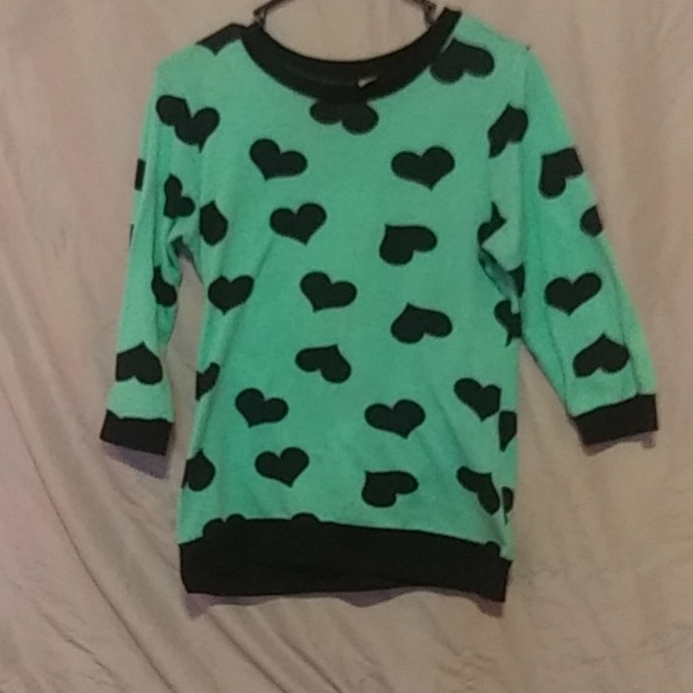 Mint Green with Black Hearts Sweater